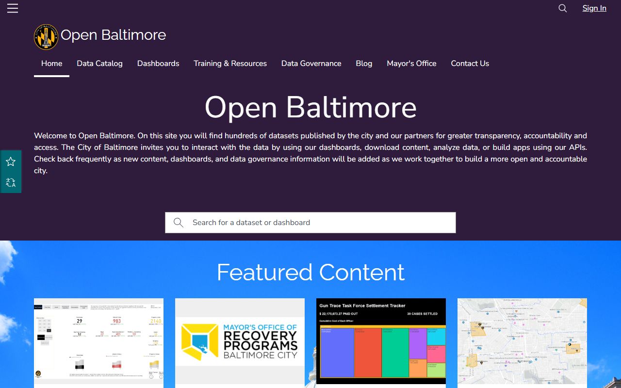Baltimore Open Data portal showing recent bookings and arrest data