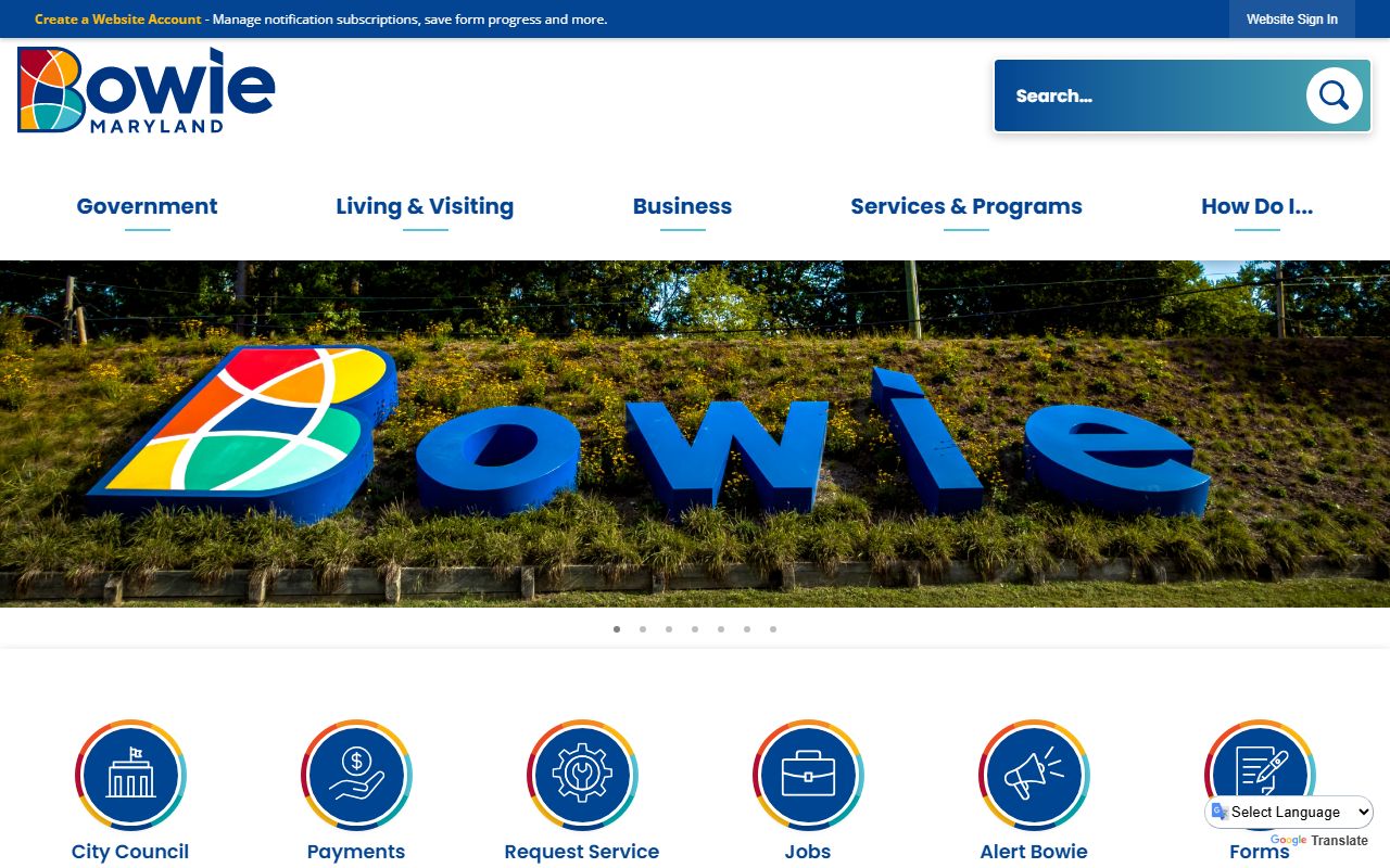 City of Bowie website for Bowie recent bookings and police information