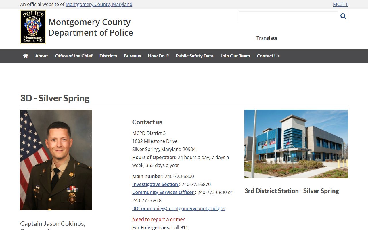 Montgomery County Police 3rd District station serving Silver Spring recent bookings
