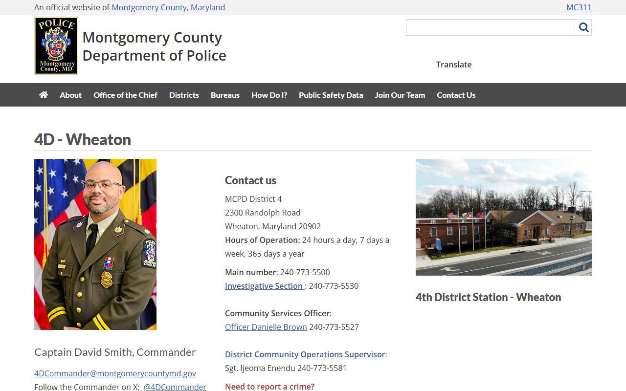 Montgomery County Police 4th District station in Wheaton for recent bookings