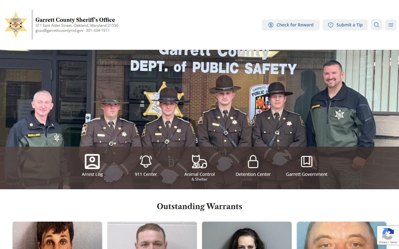 Garrett County Sheriff's Office website for recent bookings and arrest records