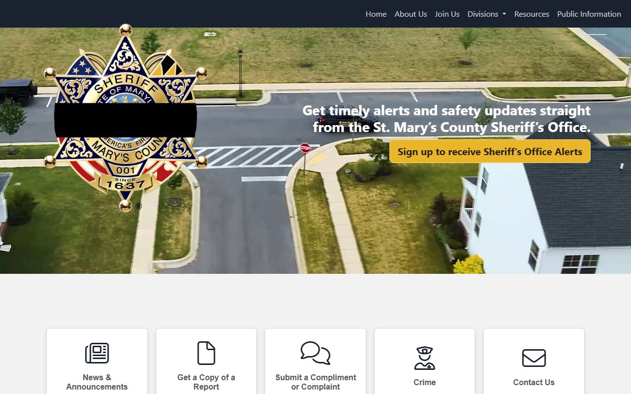 St. Mary's County Sheriff website for searching recent bookings