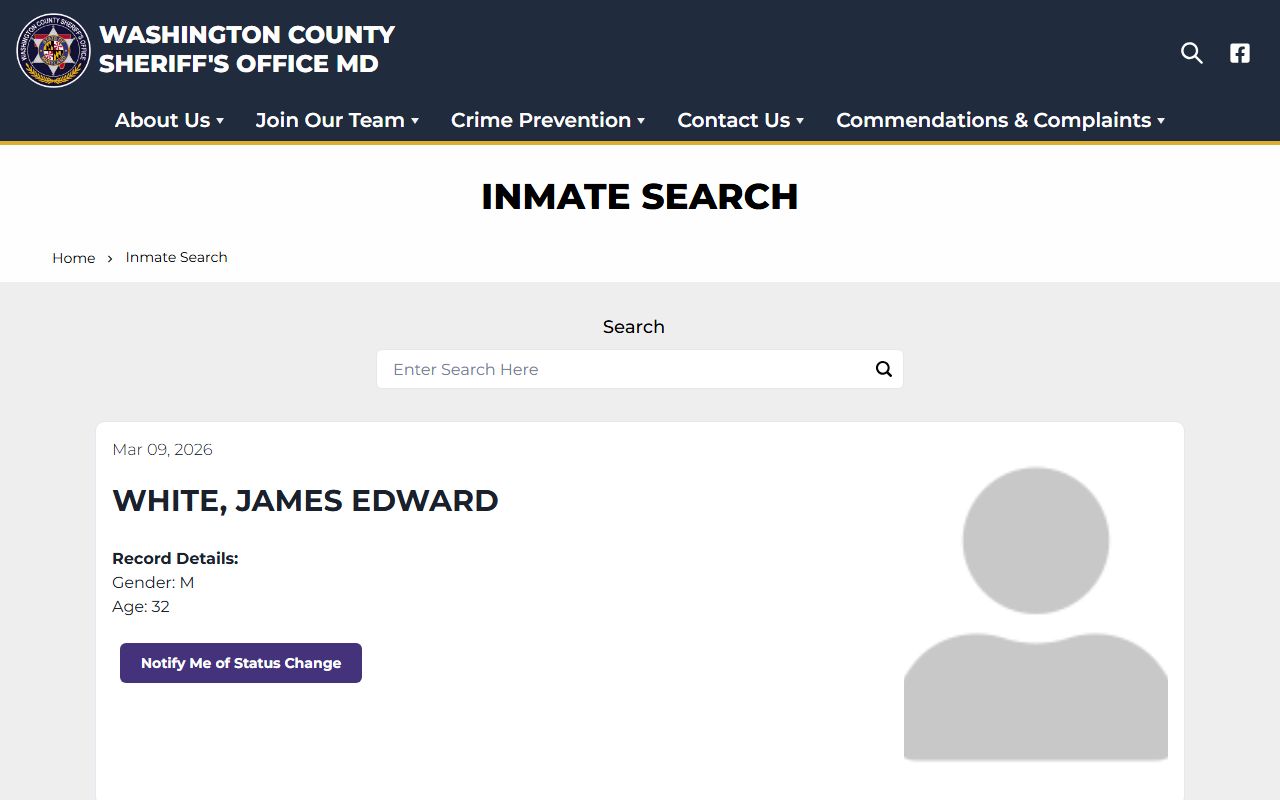Washington County inmate search page for finding recent bookings