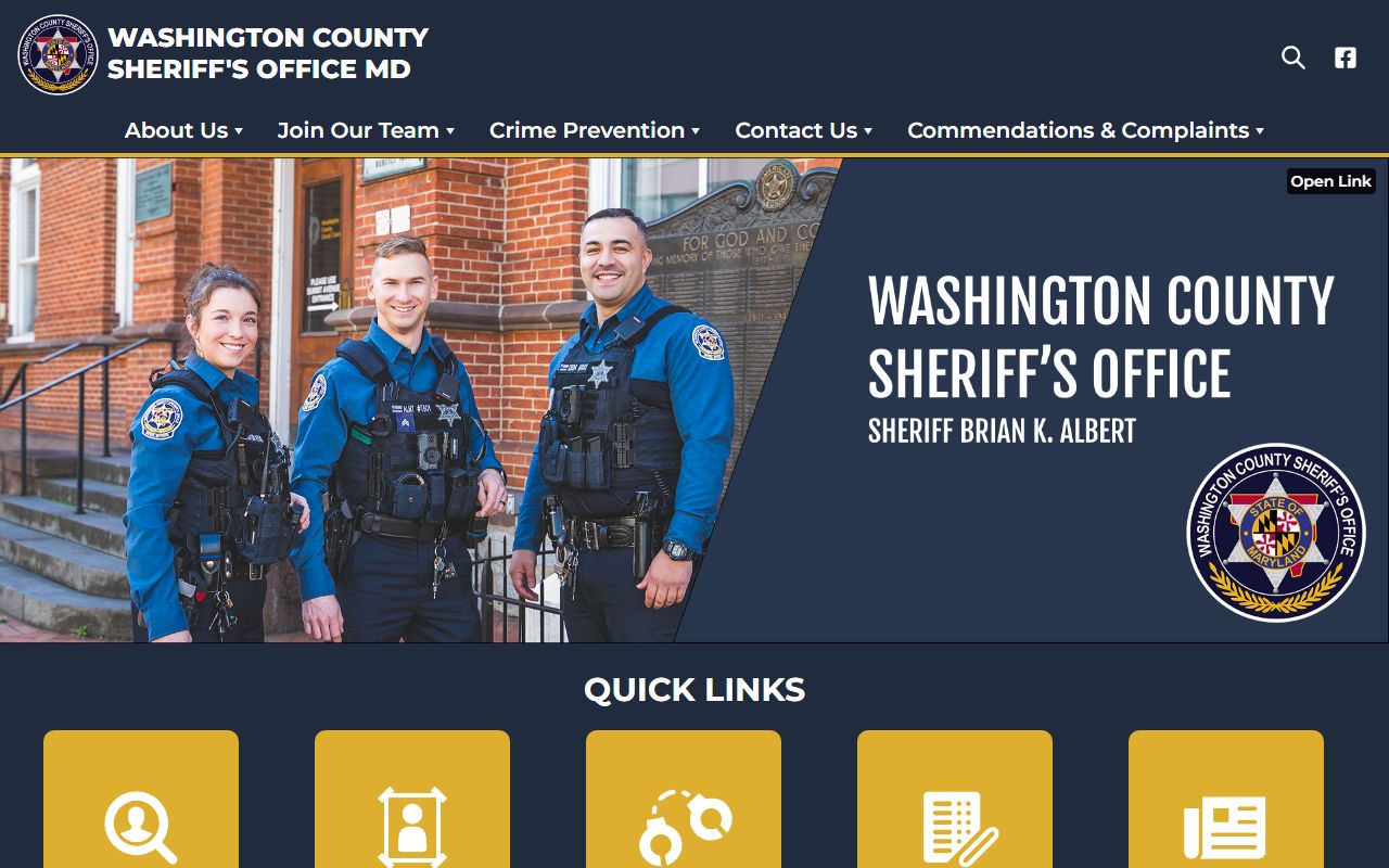 Washington County Sheriff website homepage with links to recent bookings
