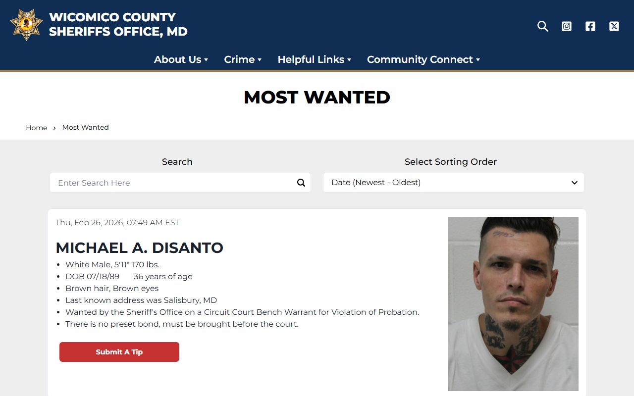 Wicomico County most wanted list from the Sheriff's Office
